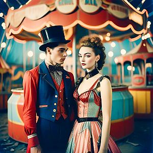 Vintage Circus Couple at Carousel