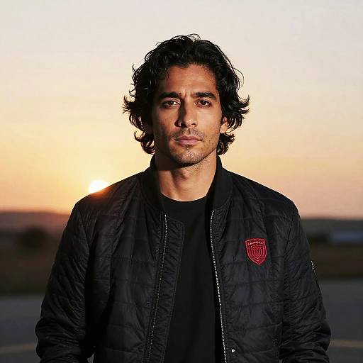 Confident Young Man in Black Jacket at Sunset Casual Portrait