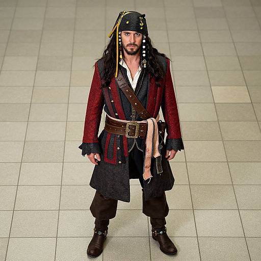 Man in Classic Pirate Costume with Detailed Accessories