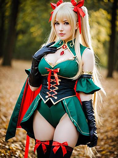 Arisa Shadowverse Cosplay Woman in Green Costume with Blonde Hair