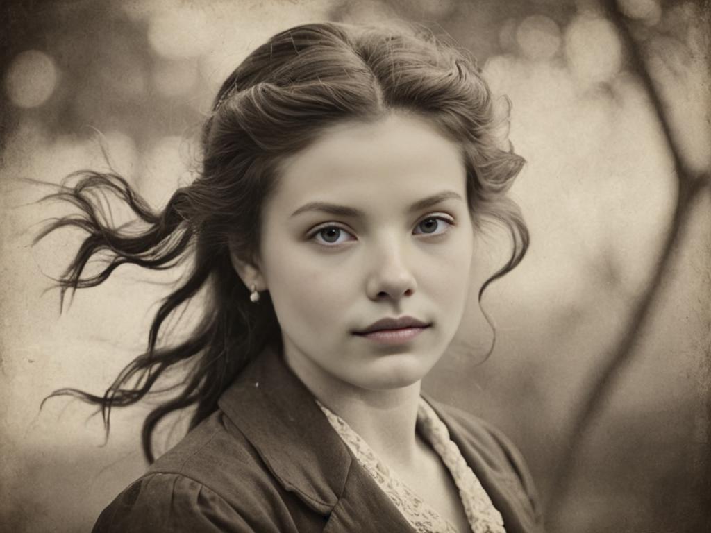 Vintage Sepia Portrait of a Wind-Swept Woman