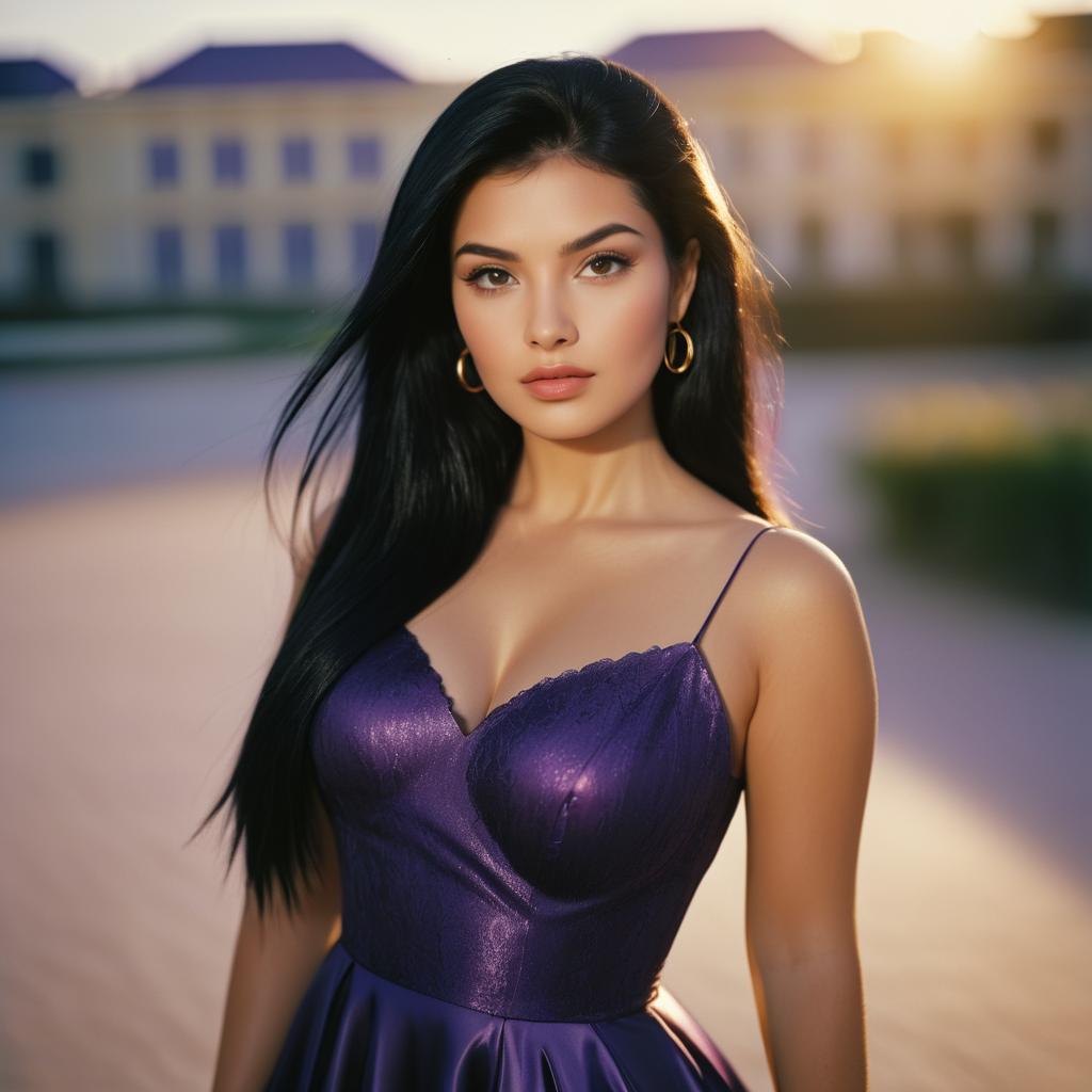 Woman in Purple Dress at Sunset