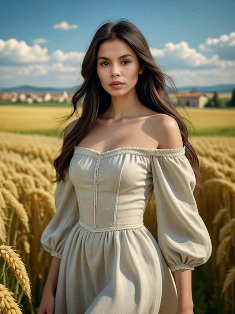 Elegant Woman in Golden Wheat Field