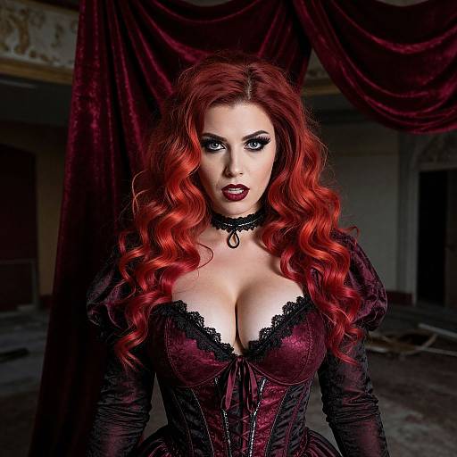 Gothic Victorian Woman with Red Hair in Corset Dress