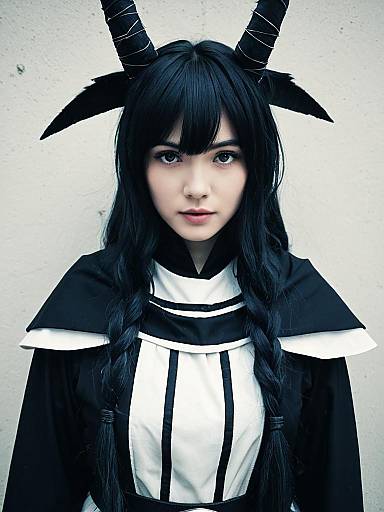 Sexy Woman Wearing Atra Mixta Costume with Black Horns Cosplay