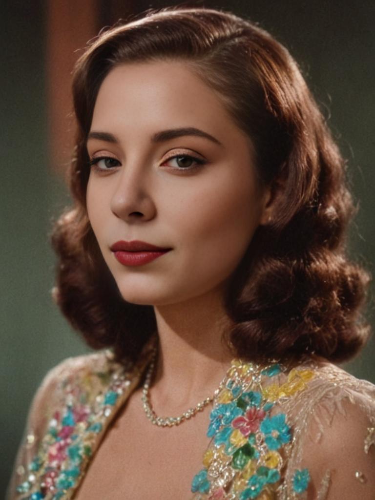 Vintage Portrait of Woman with Floral Dress