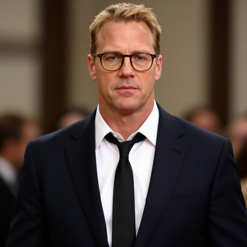 Professional Man in Black Suit and Glasses Formal Portrait