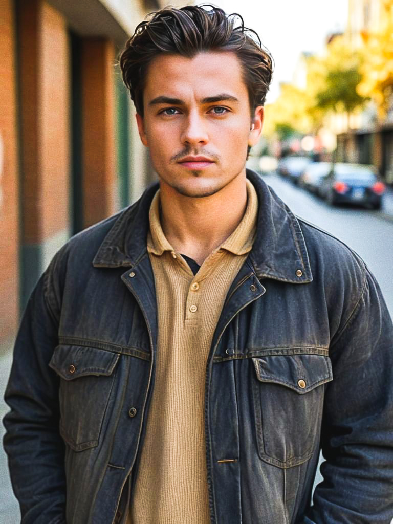 Stylish Young Man in Vintage Denim Jacket