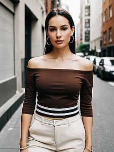 Confident Woman in Stylish Urban Outfit on City Street