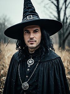 Man in Modern Witch Costume Photorealistic Dramatic Cosplay Portrait
