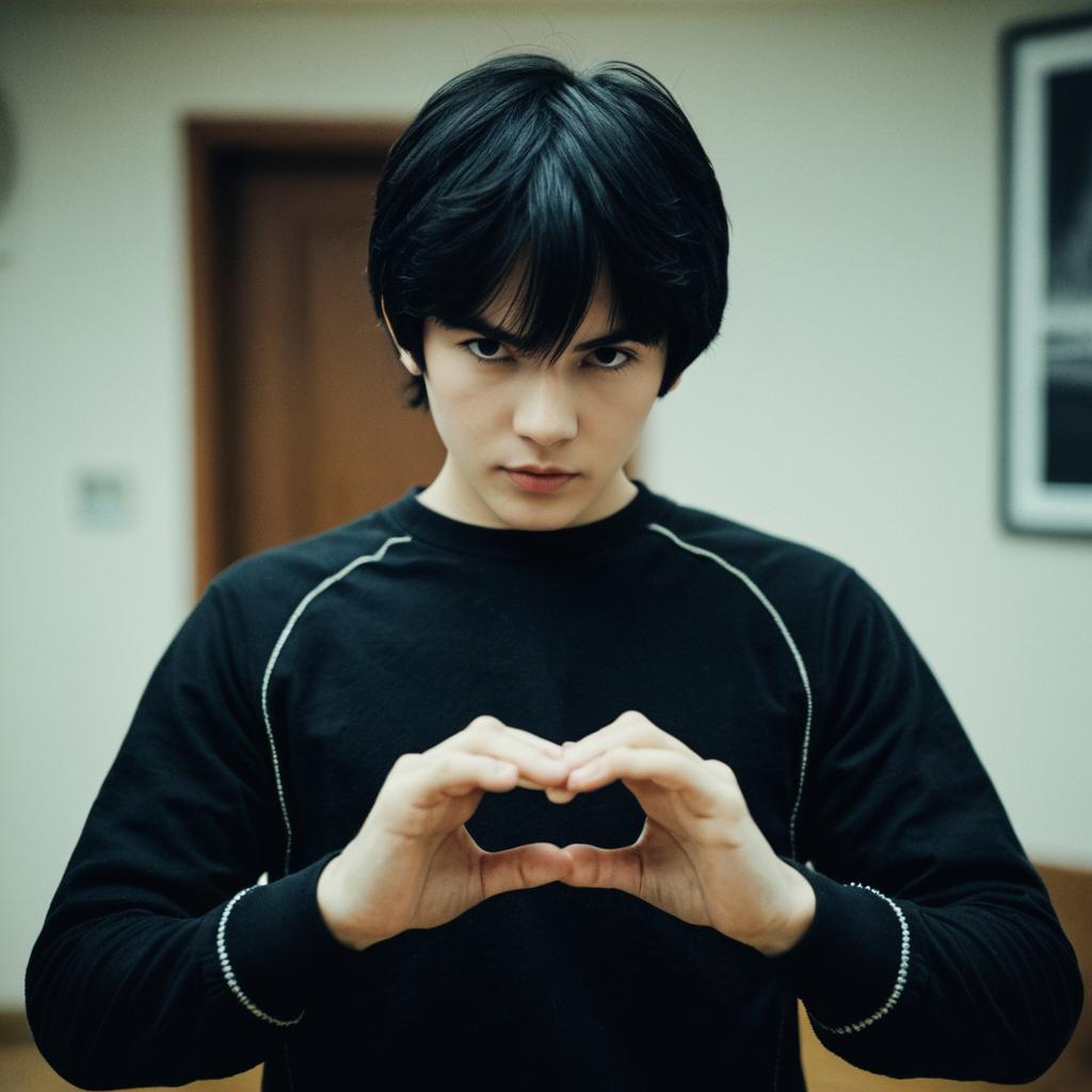 Young Man Forming Heart Shape Indoors