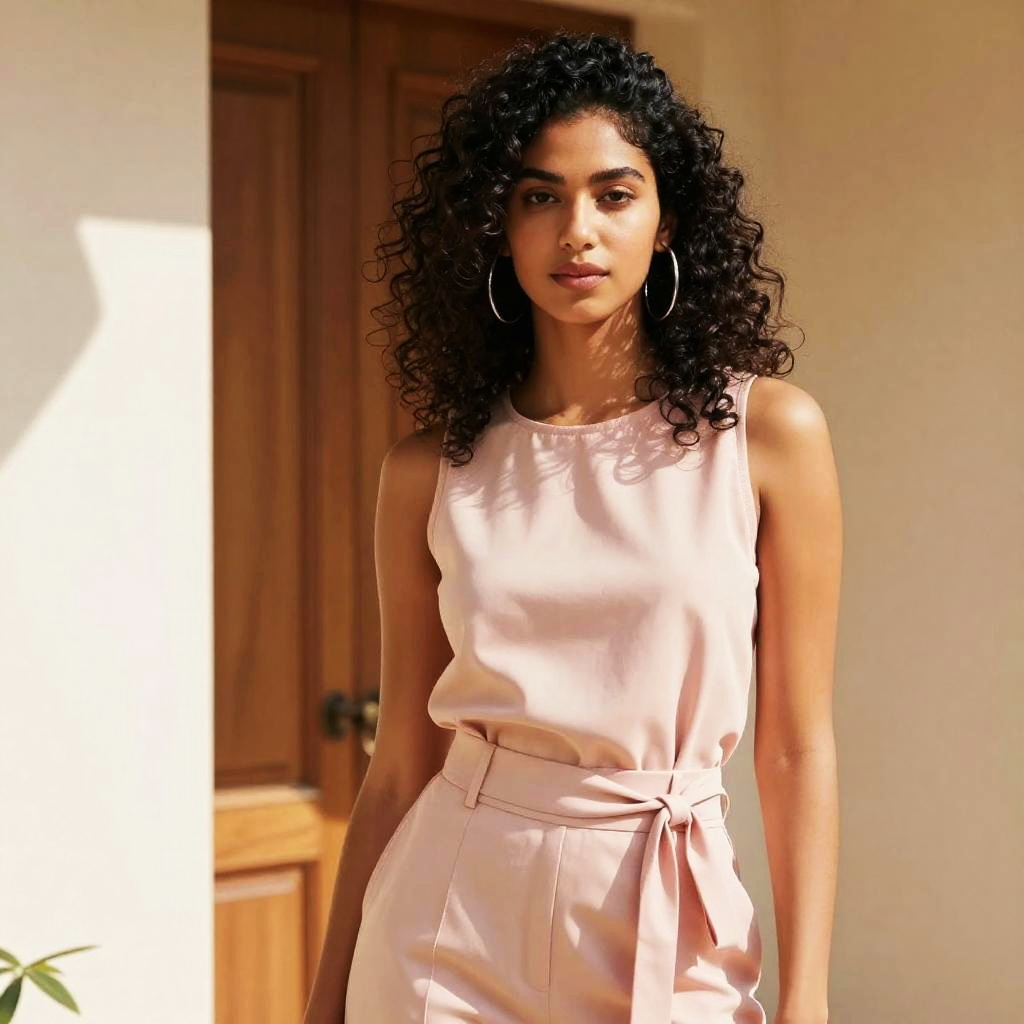 Young Woman in Pastel Pink Stylish Gen Z Outfit Outdoors