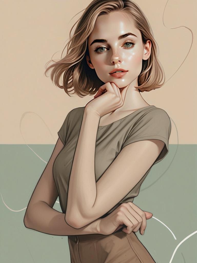 Contemplative Woman with Blonde Hair and Green Eyes