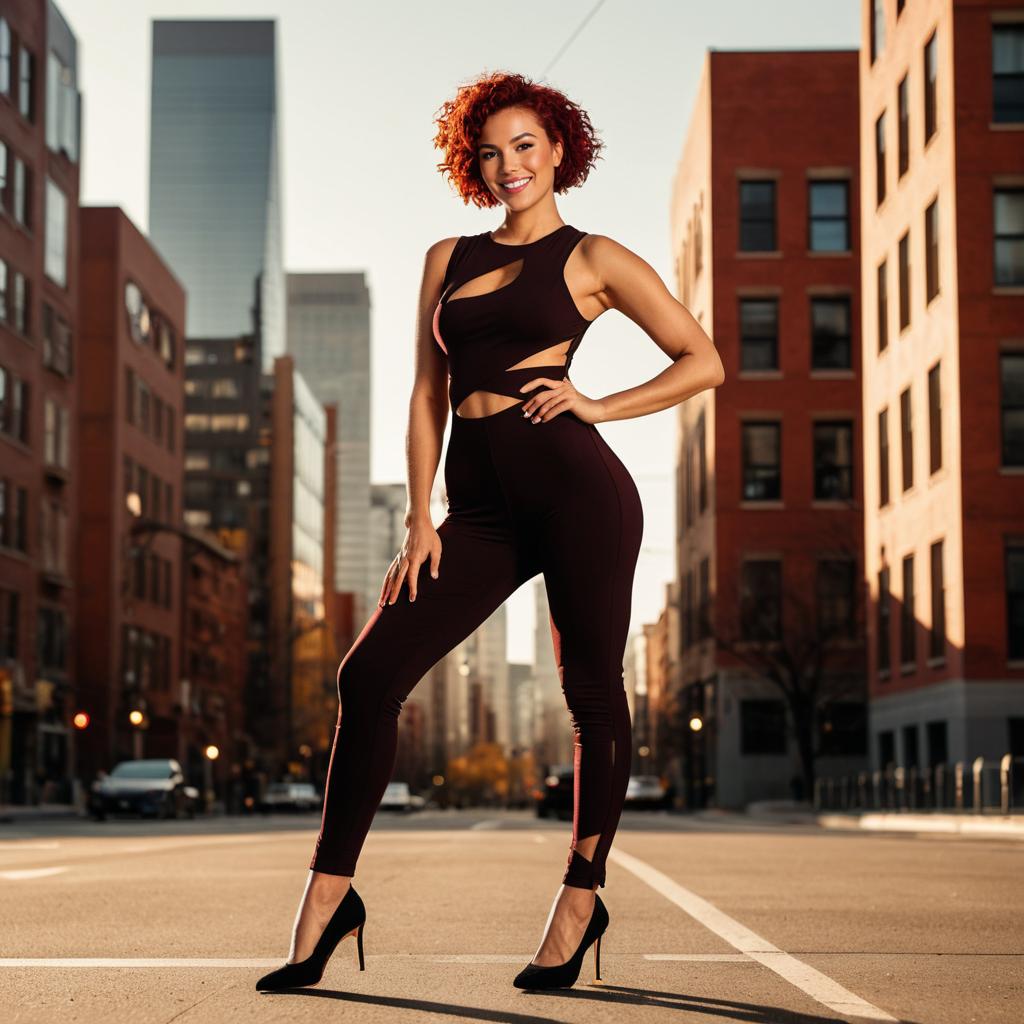 Confident Woman in Black Cutout Jumpsuit on Urban Street