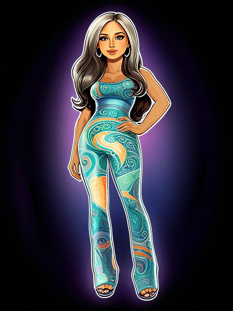Stylish Woman in Vibrant Jumpsuit Illustration Stylish Woman in Vibrant Jumpsuit Illustration
