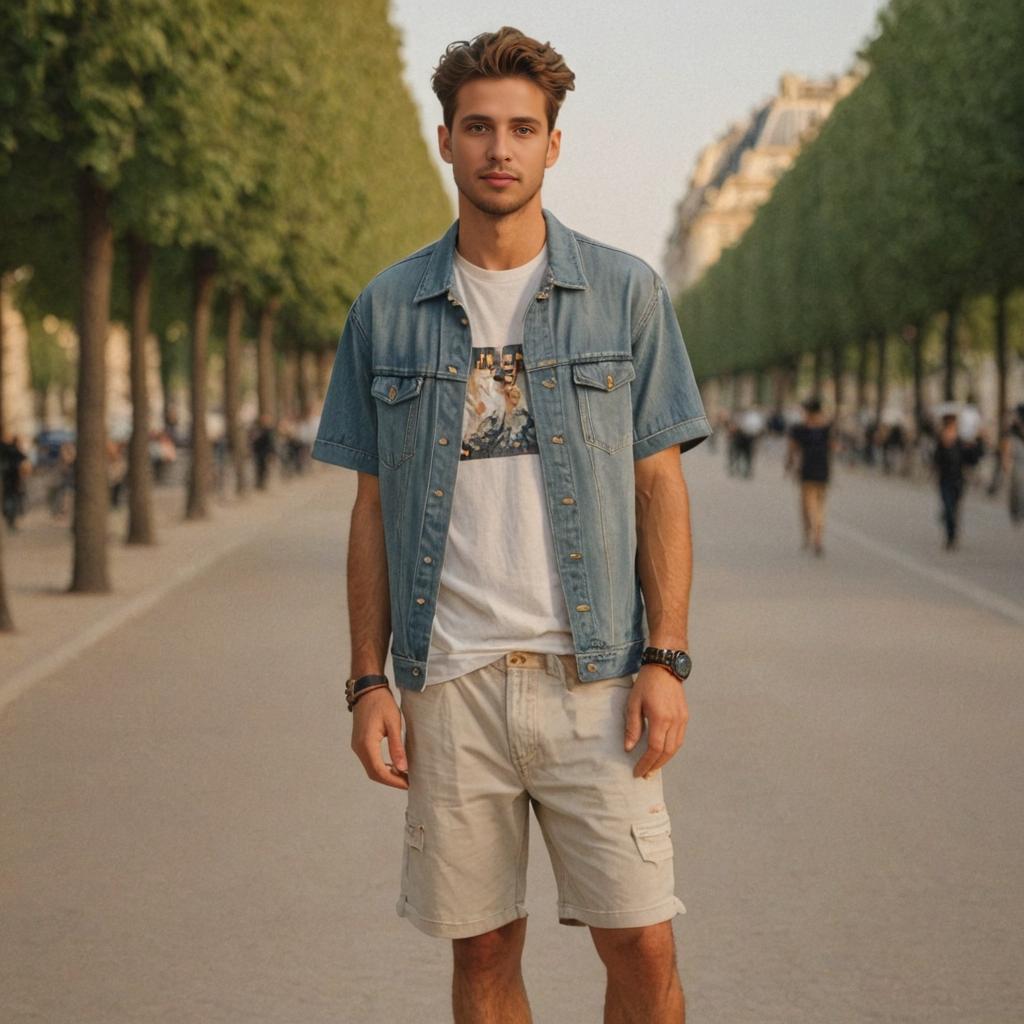 Stylish man on Champs-Élysées with Parisian backdrop