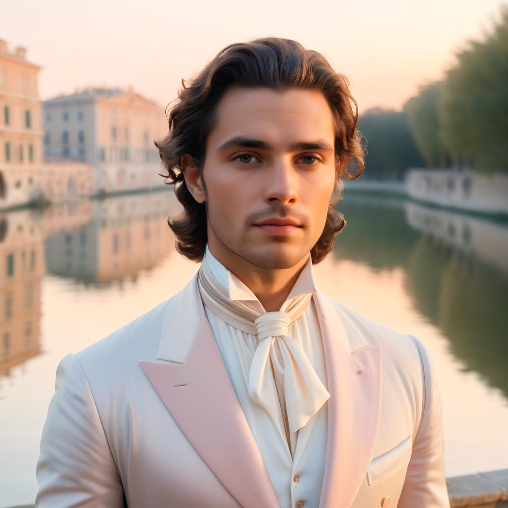 Sophisticated young man by waterfront in tailored suit