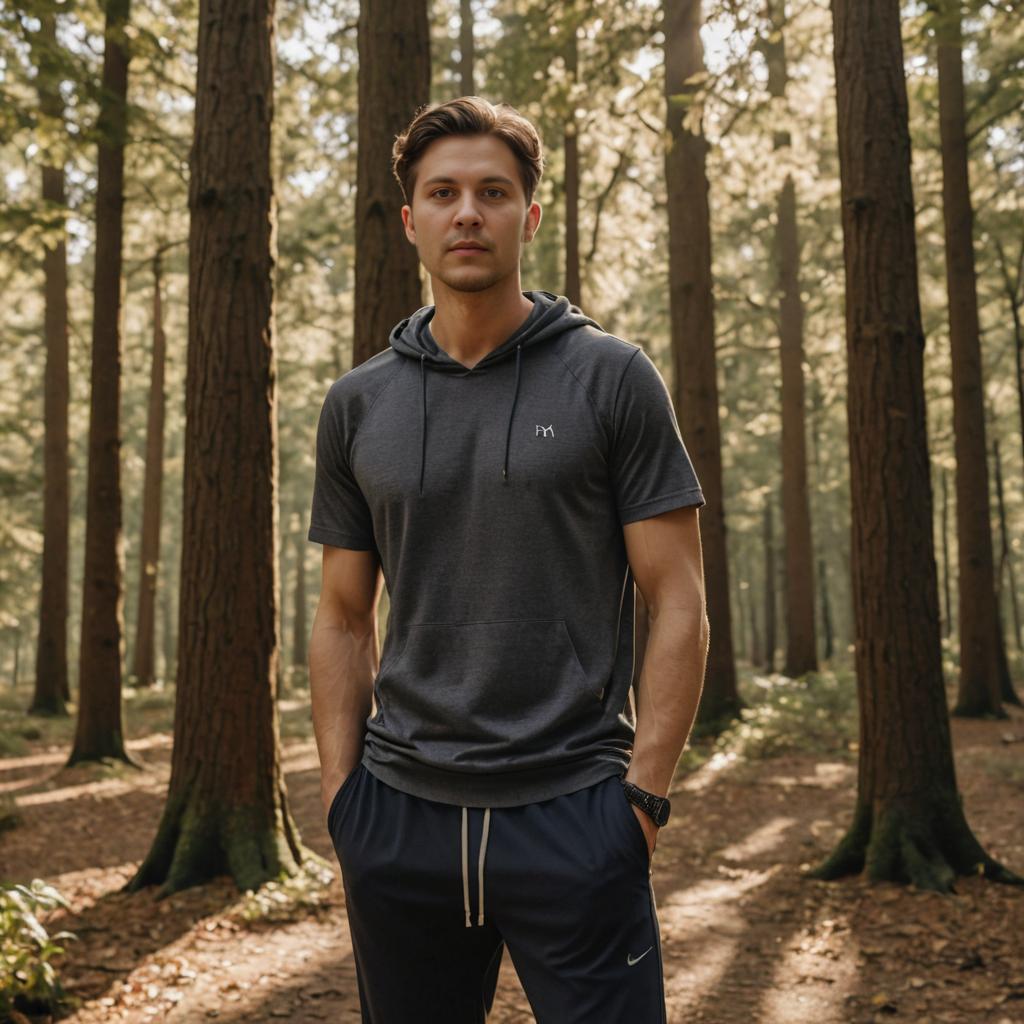 Man in Athletic Wear in Serene Forest