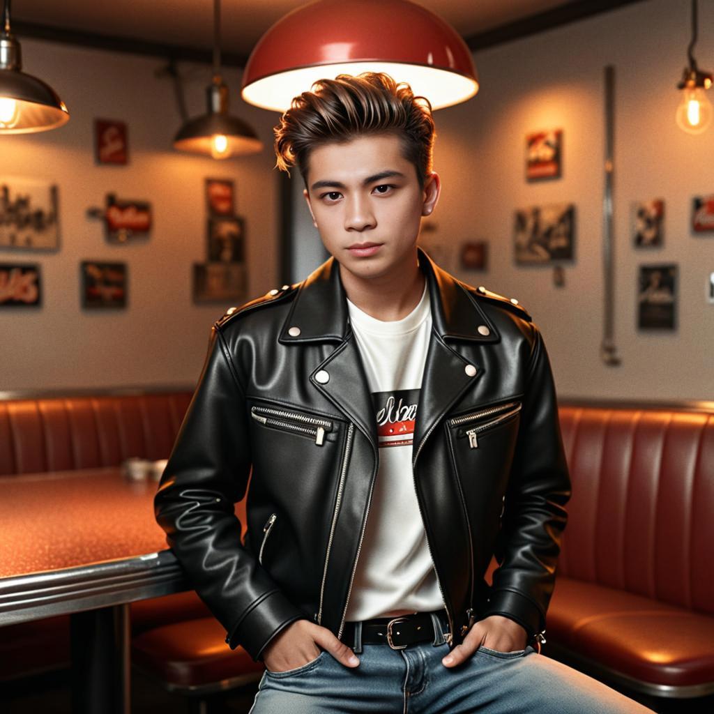 Stylish Young Man in Retro Diner