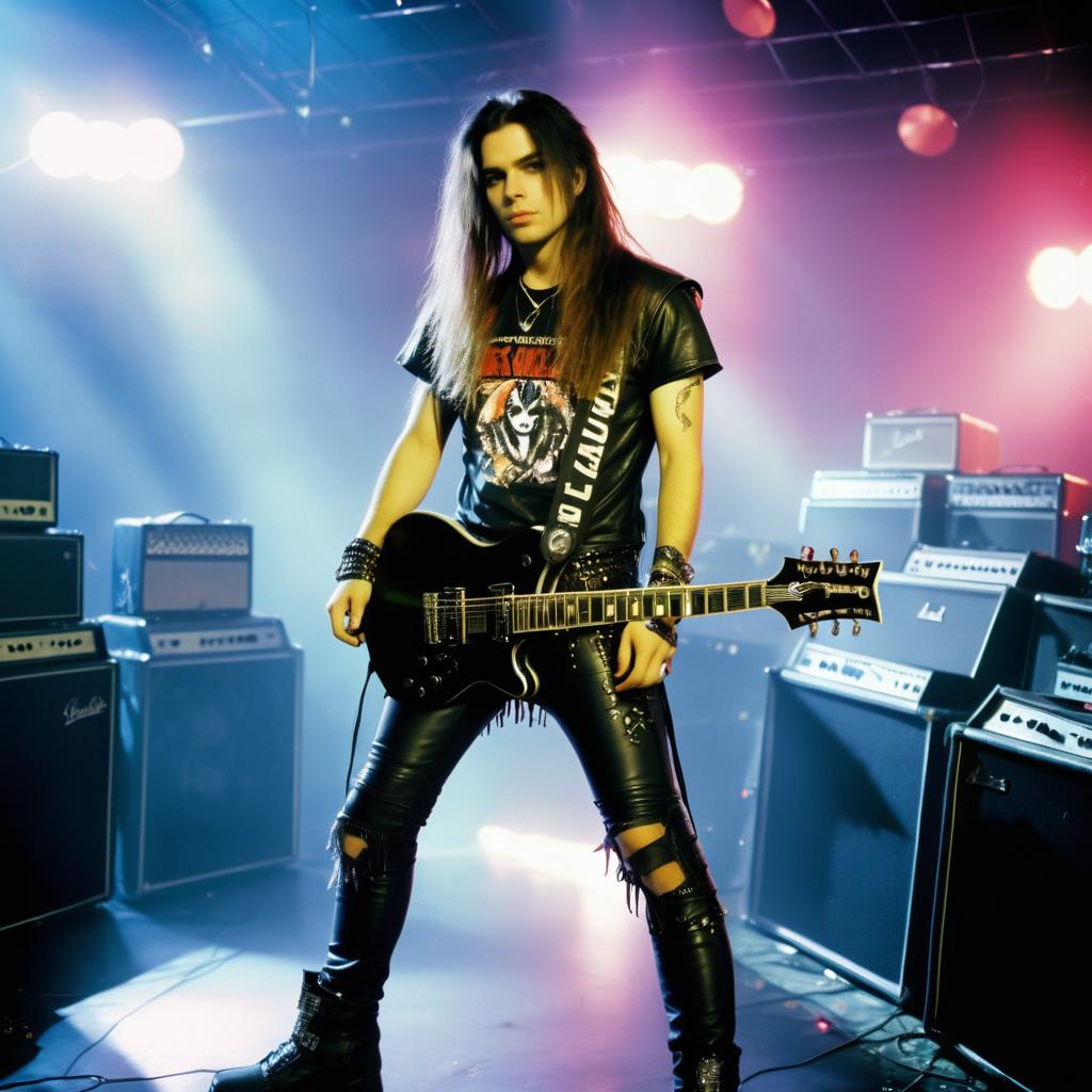 Young Man in Rock Outfit with Guitar