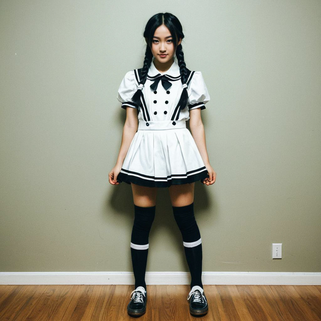 Confident Young Woman in Sailor-Inspired Outfit Confident Young Woman in Sailor-Inspired Outfit
