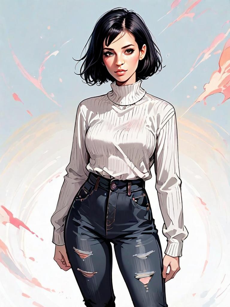 Realistic Comic Style Illustration of Woman in Casual Outfit Full Body
