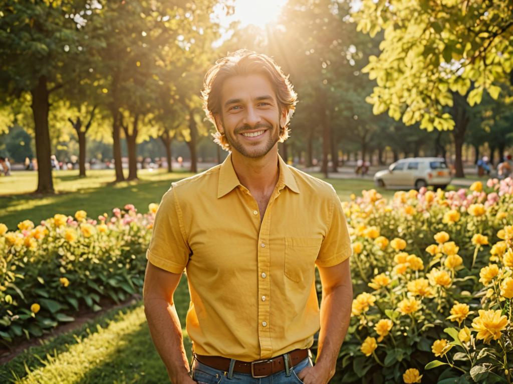 Optimistic Man in Golden Hour Light