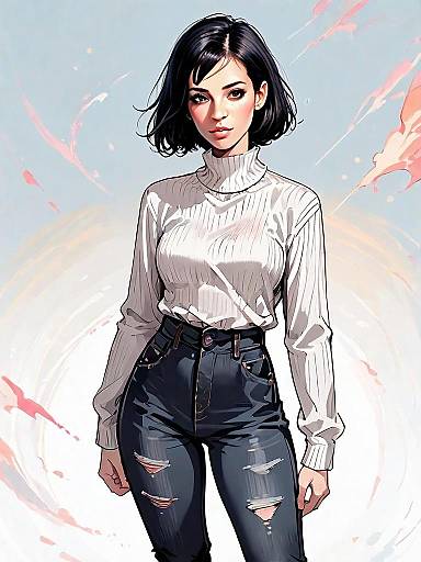 Realistic Comic Style Illustration of Woman in Casual Outfit Full Body