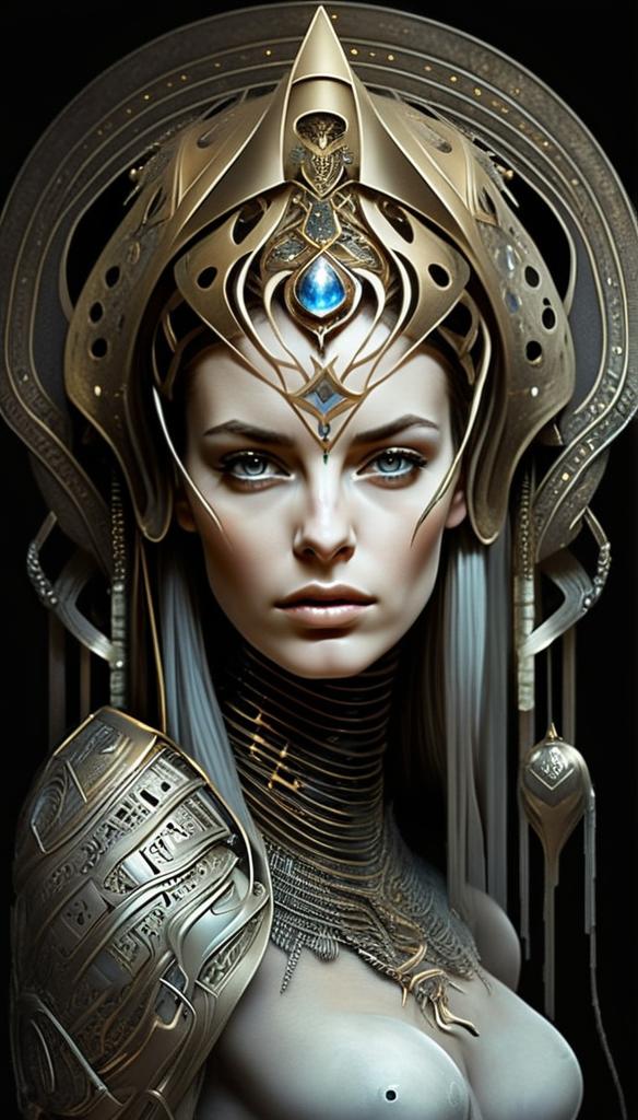 Futuristic Woman in Armor with Glowing Gem
