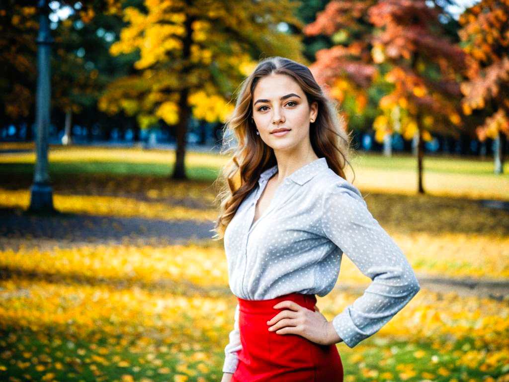 Stylish Woman in Autumn Park