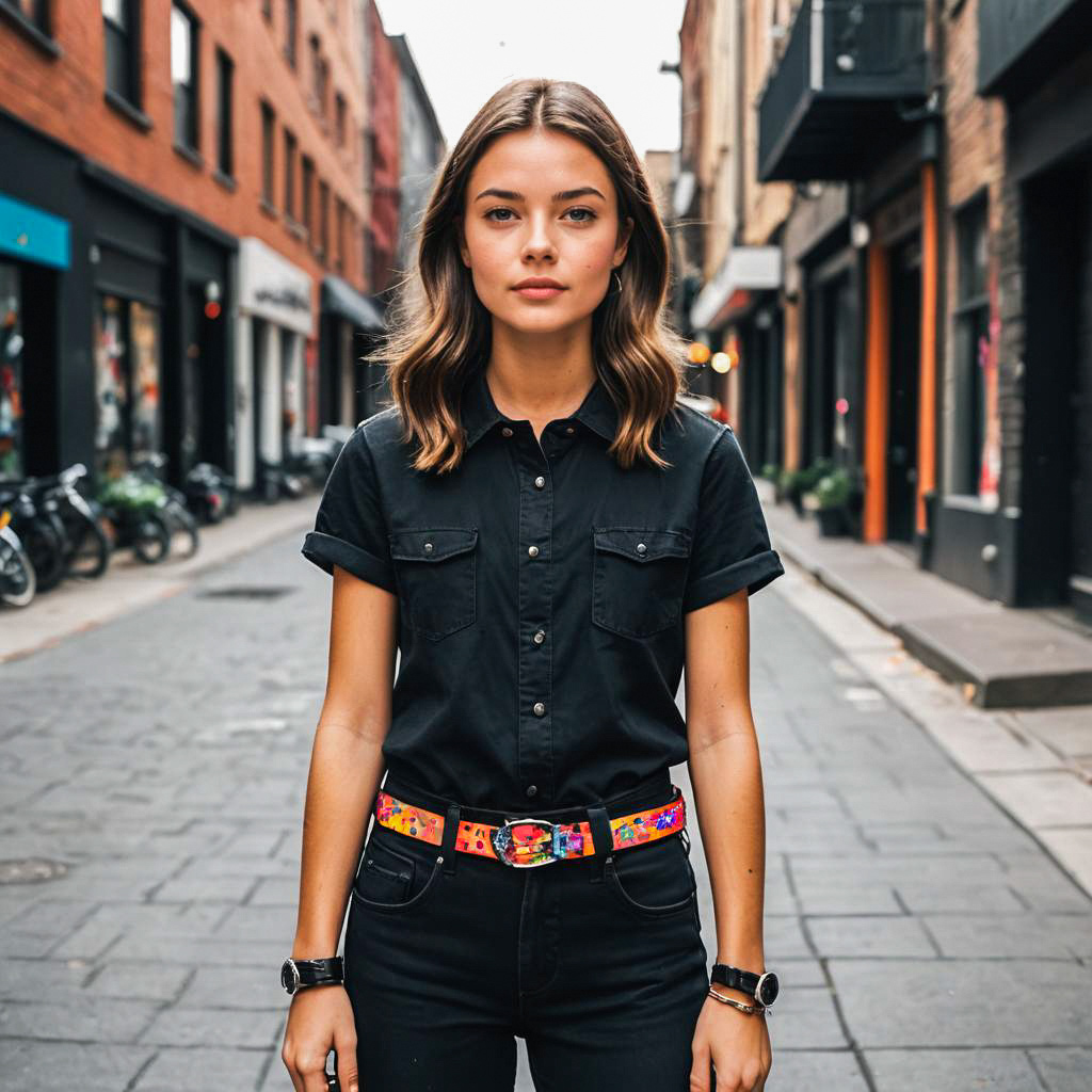 Stylish Woman in Trendy Black Outfit in Urban Setting