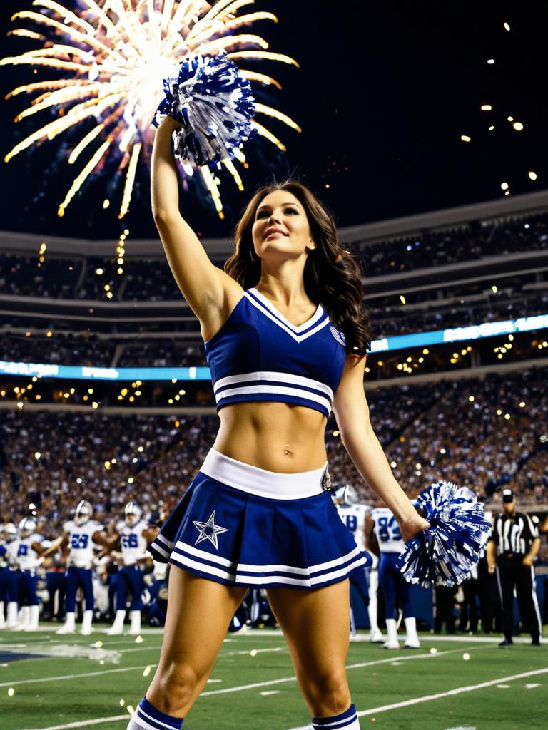 Cheerleader Performance with Fireworks