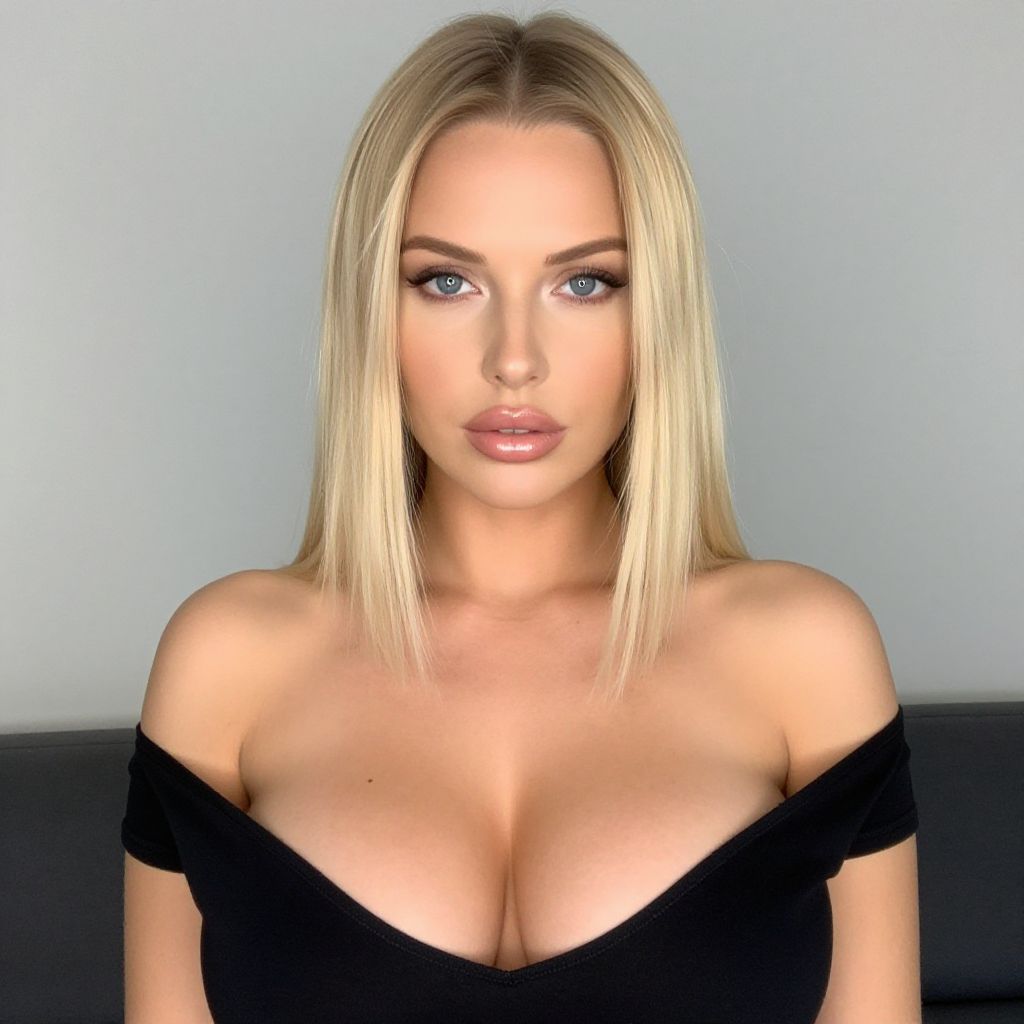 Blonde Woman Portrait in Black Off-Shoulder Top
