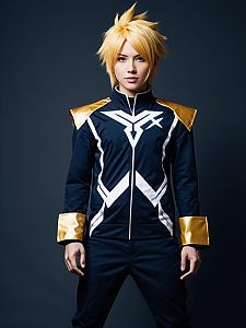 Man Cosplaying Denki Kaminari Chargebolt Costume from My Hero Academia