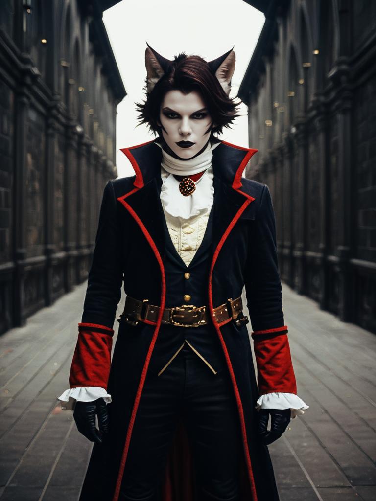 Man in Realistic Cait Sith Costume Victorian Style Cosplay