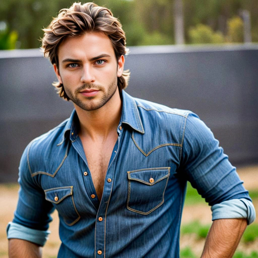 Stylish Young Man in Denim Shirt