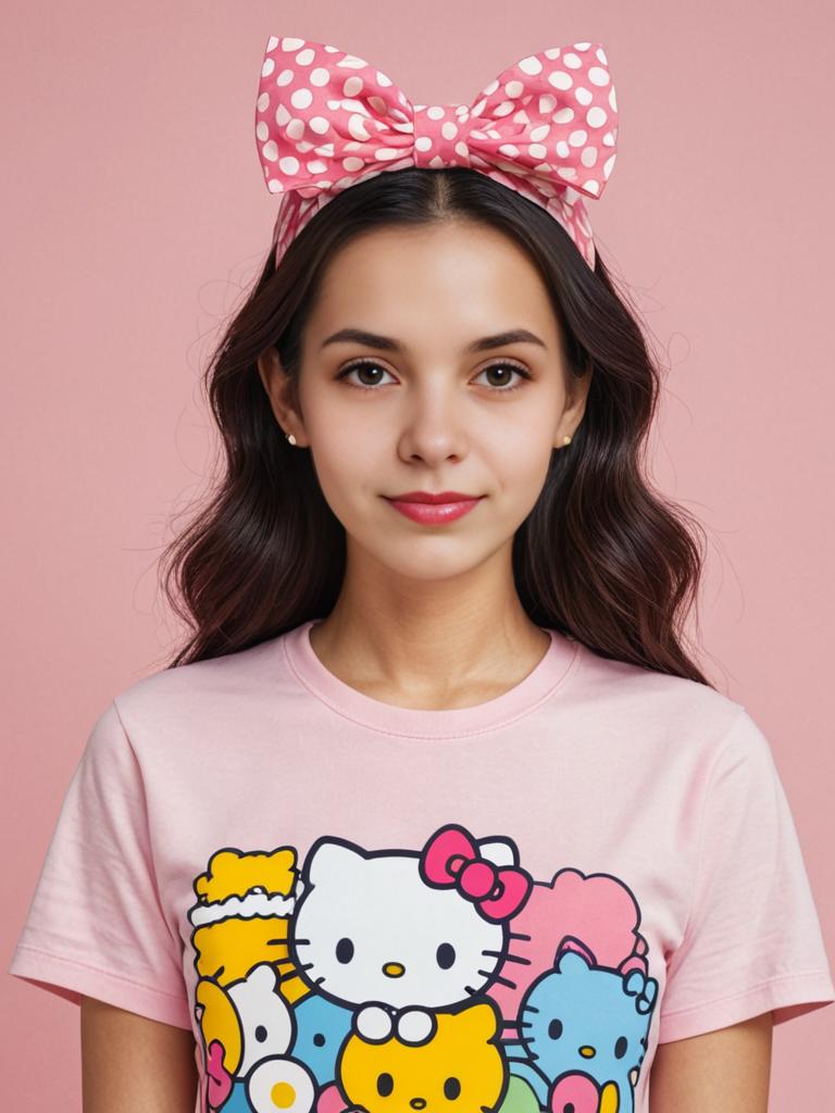 Trendy Woman in Hello Kitty Outfit