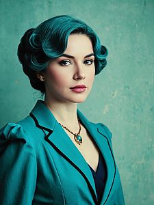 Realistic Minerva Orland Cosplay Woman in Teal Vintage Style