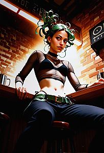 Confident Woman with Green Hair in Urban Fashion Style