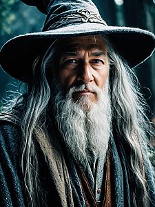 Man in Gandalf Costume Waist Up Fantasy Cinematic Portrait