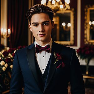 Young Man in Tuxedo in Elegant Room