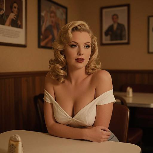 Vintage Glamour Woman in Retro Diner with 1950s Style