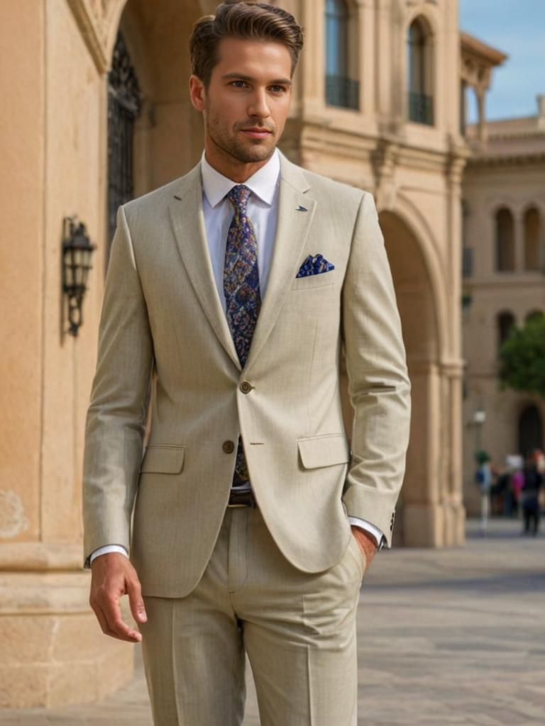 Dapper Gentleman in Beige Suit - California Cocktail Attire