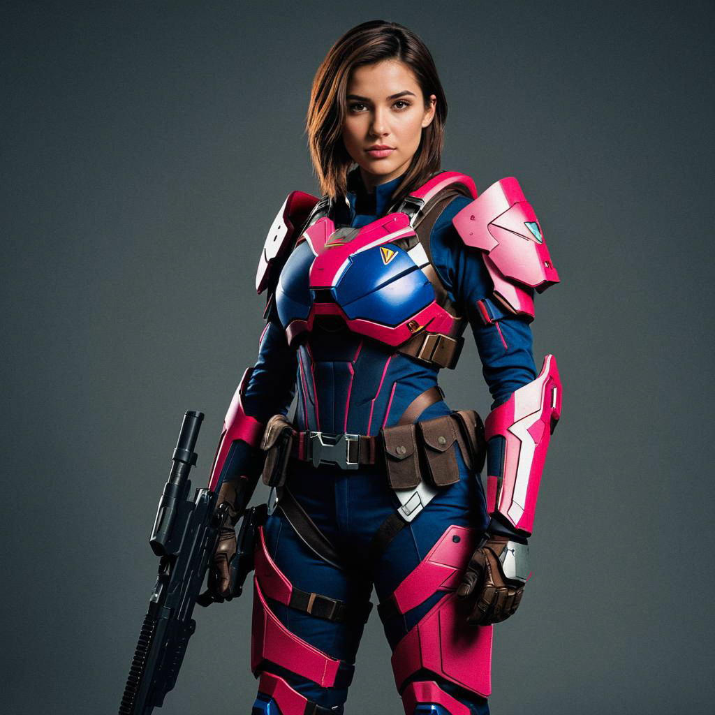 Confident Woman in Futuristic Armored Suit Confident Woman in Futuristic Armored Suit
