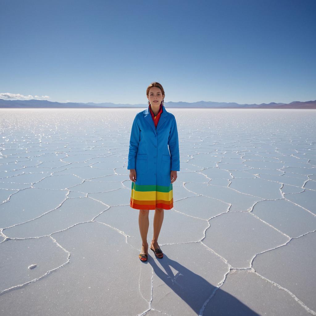 Woman Doctor in Colorful Attire on Cracked Salt Flat