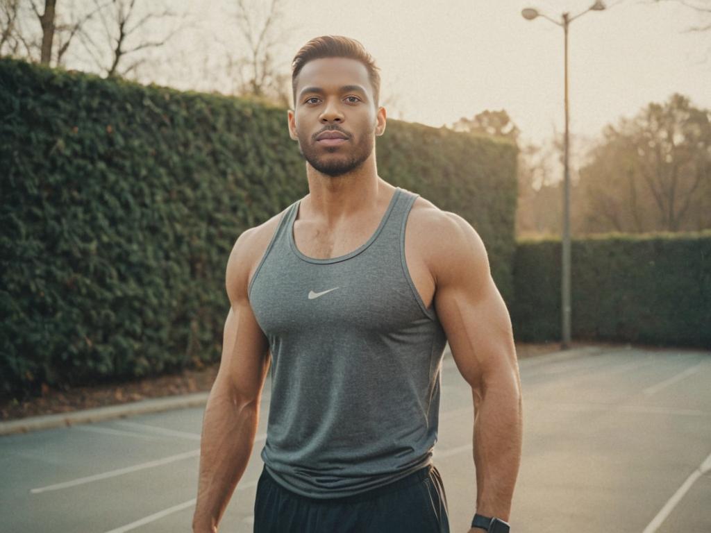 Confident Athletic Man on Tennis Court