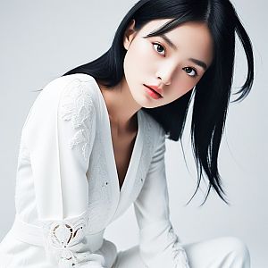 Young Woman in Elegant White Outfit