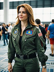 Woman in Top Gun Flight Suit Cosplay at Convention