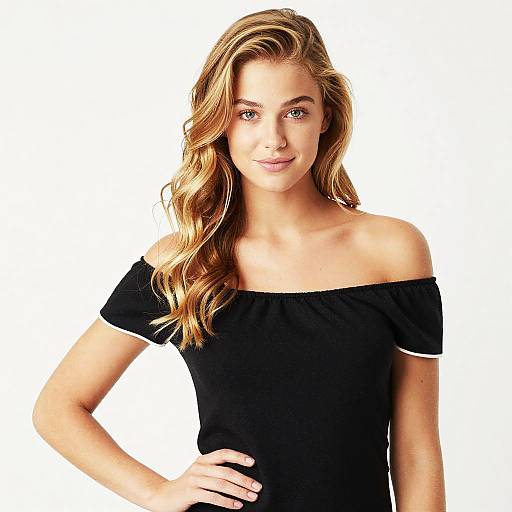 Young Woman Posing in Black Off-Shoulder Top