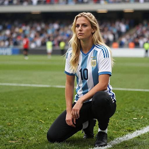 Woman in Argentina Soccer Jersey Number 10 on Field